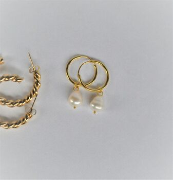 Classic Fresh Water Pearl Hoop Earrings Gold Plated, 7 of 8