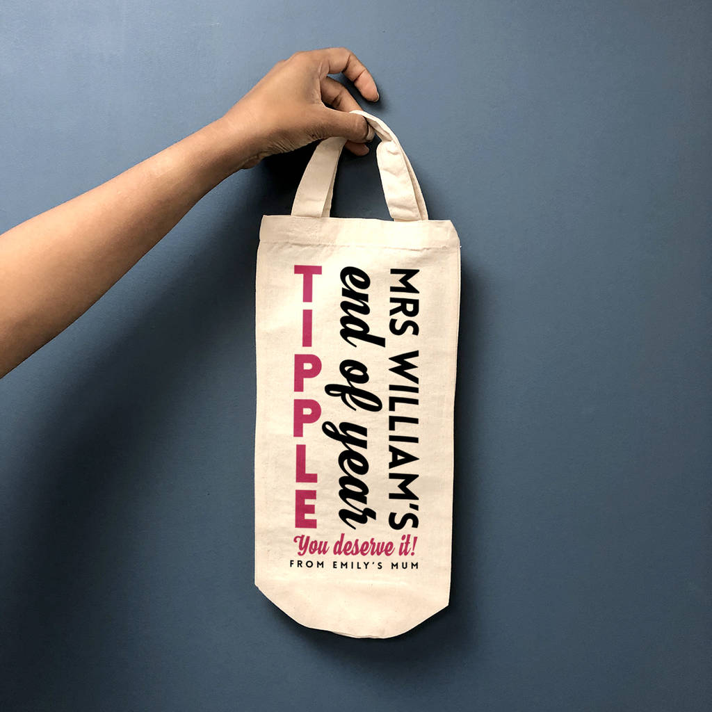 personalised 'teachers end of year tipple' wine bag by the little