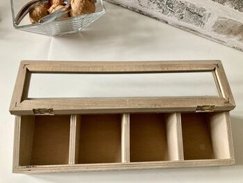 Grey Taupe Wooden Tea Box – “The Hour For Tea”, 2 of 6