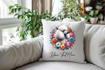 Personalised Poodle Summer Floral Dog Wreath Cushion And Mug Gift Bundle, 4 of 4