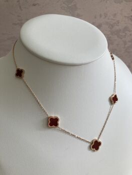 18 K Gold Plated Clover Necklace Rose Gold Maroon, 6 of 7