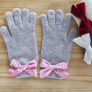 Personalised Velvet Bow Soft Cashmere Wool Gloves Gift, 4 of 6