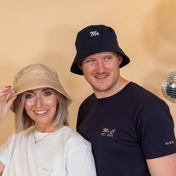 Mr And Mrs Embroidered Bucket Hat Set, 3 of 5