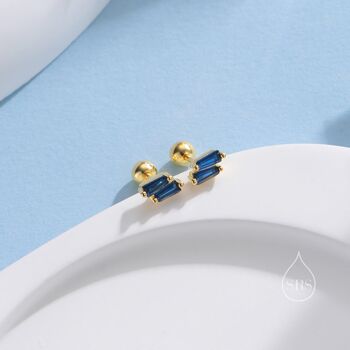 Double Trapezoid Sapphire Blue Cz Screw Back Earrings, 8 of 12
