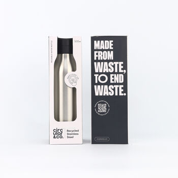 Circular And Co 500ml Stainless Steel Water Bottle Uncoated Black, 2 of 8