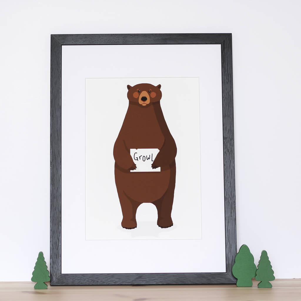 Gordon Bear ‘Growl’ Nursery Print By Gigis Jungle | notonthehighstreet.com