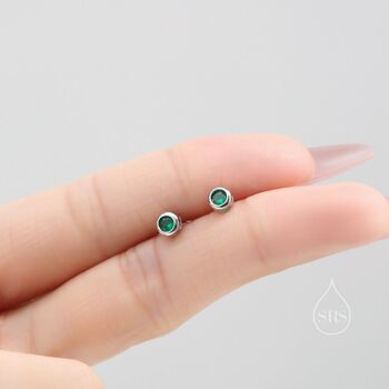 Extra Tiny Emerald Green 2mm Cz Stud Earrings, 2 of 11