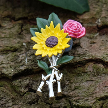 Sunflower And Rose Flower Bouquet Brooch, 2 of 6