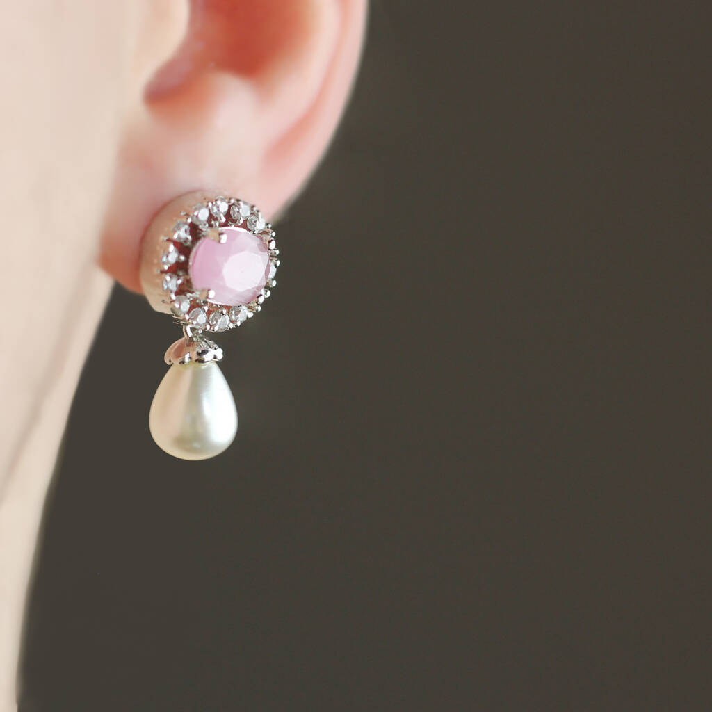 Pearl Pink Silver Plated Drop Earring By Rabal | notonthehighstreet.com