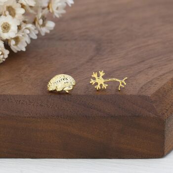 Mismatched Anatomical Brain And Neurone Stud Earrings In Sterling Silver, 6 of 12