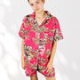 Giraffe And Leopard Print 100% Cotton Ladies Pyjama Short Set In Pink, thumbnail 6 of 10