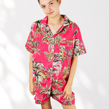 Giraffe And Leopard Print 100% Cotton Ladies Pyjama Short Set In Pink, 6 of 10