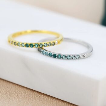 Emerald Green Ombre Half Eternity Ring Sterling Silver, 2 of 11