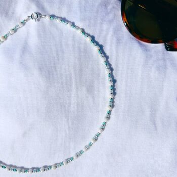Dainty Light Blue Handmade Beaded Necklace, 2 of 4