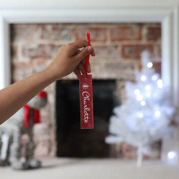 Personalised Straight Bauble With Red Glitter Backing, 5 of 5