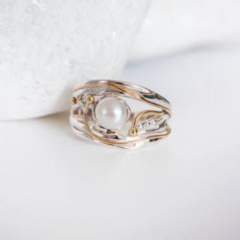 Molten Sterling Silver White Freshwater Pearl Ring, 2 of 5