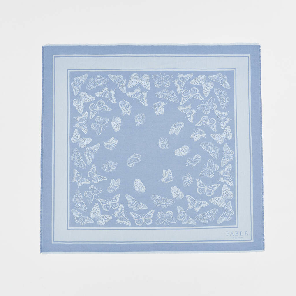 Blue Butterfly Jacquard Square Scarf, 1 of 5