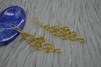 Long Peridot Earrings: Gold Plated Silver, Dangle Drop, 6 of 6