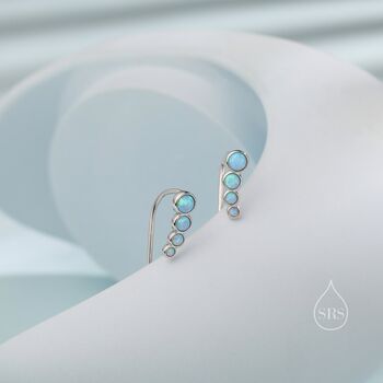 Sterling Silver Blue Opal Cluster Crawler Earrings, 4 of 11