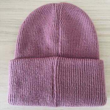 Deep Cuff Pink Beanie With Embroidered French Bulldog, 2 of 4