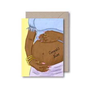 Pregnant Congrats Babe Black Greeting Card, 2 of 2