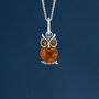 Sterling Silver Baltic Amber Owl Necklace, thumbnail 1 of 9