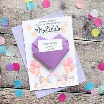 Personalised Origami Birthday Card – Unicorn Design For Daughter, Niece Or Granddaughter, 3 of 9