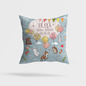 Personalised Balloon Animals Keepsake Birth Cushion, 3 of 4