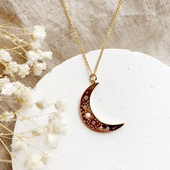 14 K Gold Fill Crescent Moon And Faux Fire Opal Necklace, 4 of 6