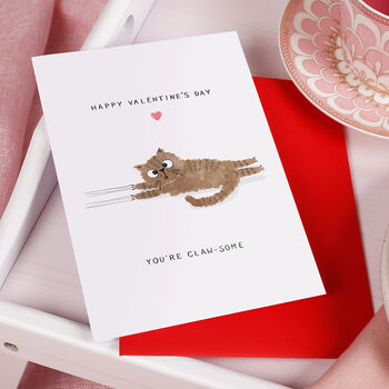 Funny Cat 'You're Claw-some' Valentine Card, 3 of 5