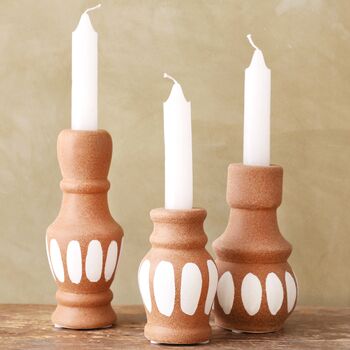 Set Of Three Terracotta Candlestick Holders, 4 of 4