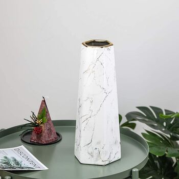 White Vase With Gold Finish Marble Ceramic Flower Vase, 4 of 12