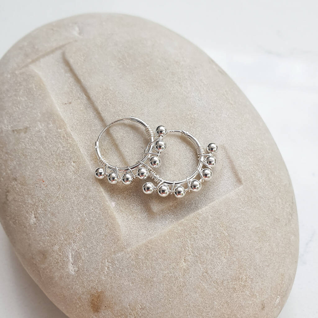 Small Silver Bead Hoop Earrings By Adela Rome