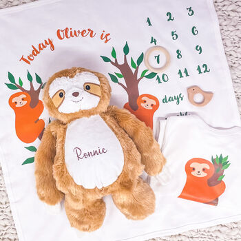 Personalised Baby Sloth Milestone Blanket, 3 of 7