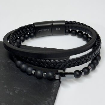 Personalised Beaded And Stacked Leather Cross Bracelet, 2 of 6
