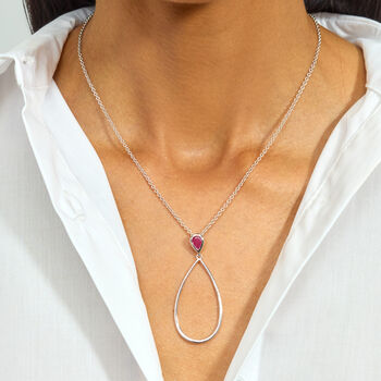 Long Petal Drop Necklace With Pear Cut Ruby, 2 of 5