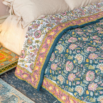 Handcrafted Floral Cotton Bedspread Boho Quilt, 2 of 8