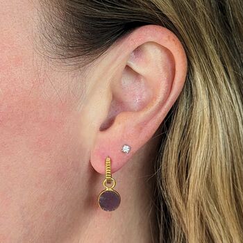 Circle Ruby July Birthstone Earrings, Gold, 2 of 6
