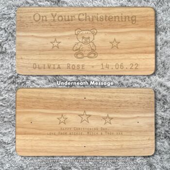 Personalised Child's Stool Rectangle Wooden Christening Engraved Design, 5 of 6