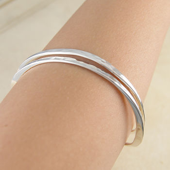 Sterling Silver Round Hammered Stacking Bangle, 4 of 5