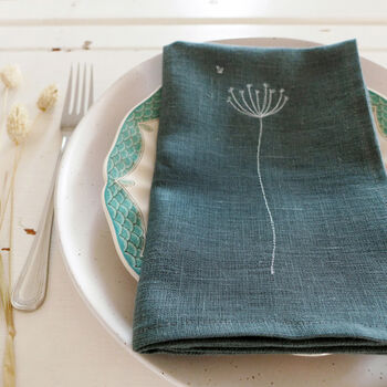 Embroidered Cow Parsley Linen Napkins, 3 of 4