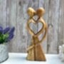 Hand Carved Wooden Lovers With Heart Teak Ornament Figurine Sculpture, thumbnail 5 of 9