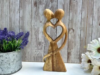 Hand Carved Wooden Lovers With Heart Teak Ornament Figurine Sculpture, 5 of 9