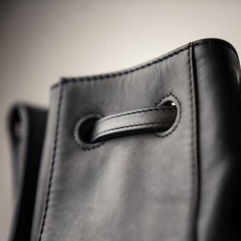 Resa Drawstring Bucket Bag: Black Leather, 4 of 10