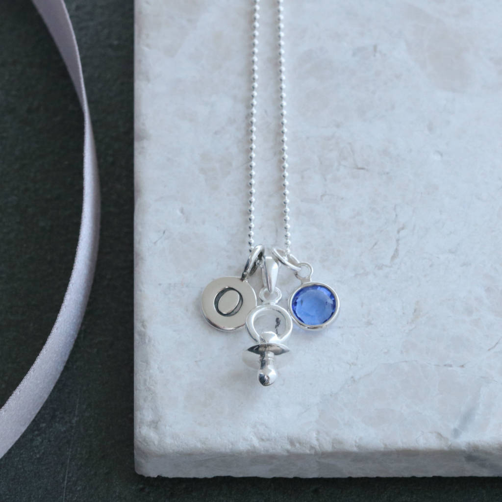dummy or pacifier personalised birthstone necklace by adore baby