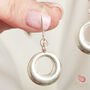 Matt Solid Silver Circle Hoop Drop Earrings, thumbnail 3 of 9