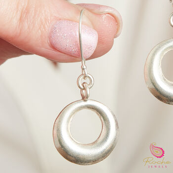 Matt Solid Silver Circle Hoop Drop Earrings, 3 of 9