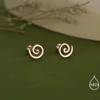 Koru Circle Spiral Screw Back Earrings In Sterling Silver, 6 of 10