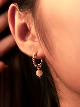 Round Gold Rutilated Quartz Twisted Hoop Earrings, 3 of 10