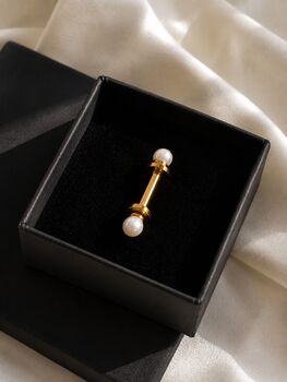 Pearl Detail Vertical Bar Rectangular Ring In 18 K Gold, 2 of 9
